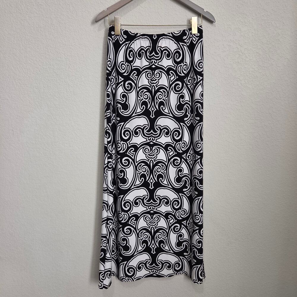Chico's 0 Black White Maxi Skirt Womens XS / S Elastic Waist Summer Resort